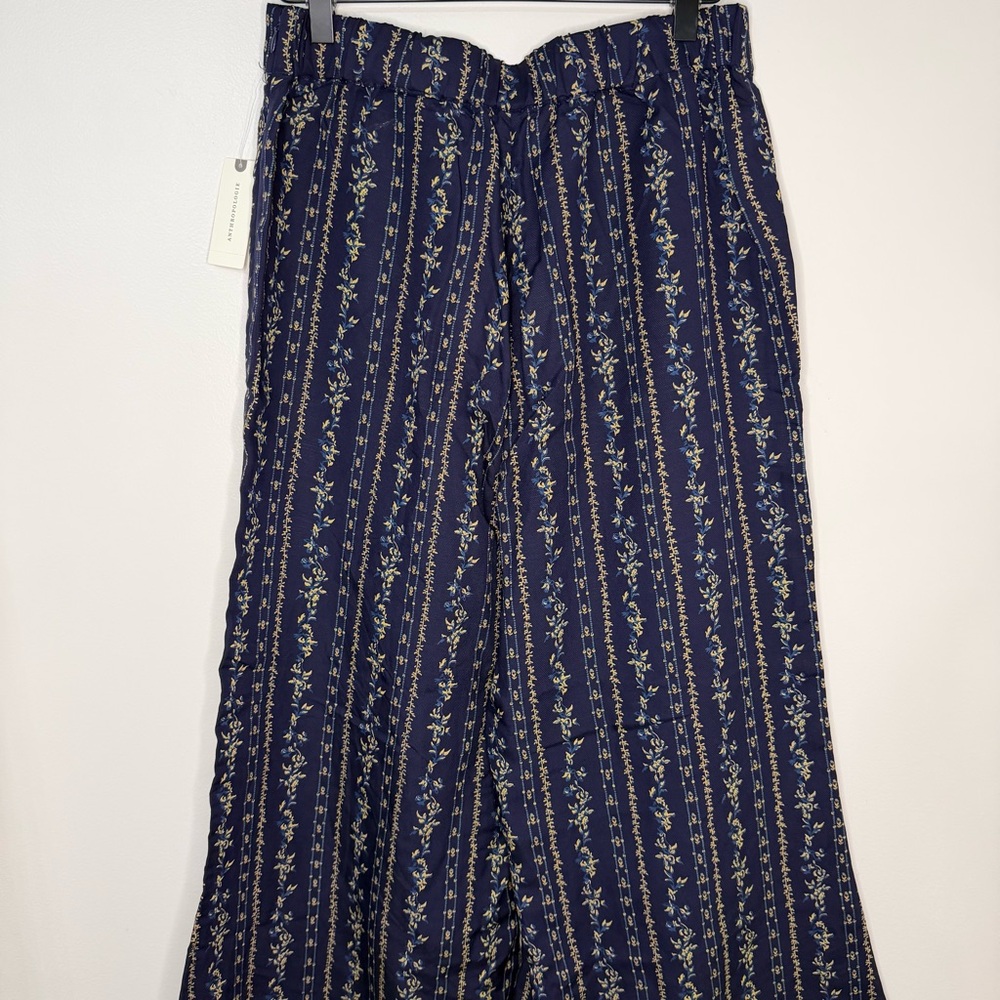 NWT Anthropologie Feather Bone Navy Boho Pants Floral Wide Leg Women's Size 6 - Picture 5 of 6